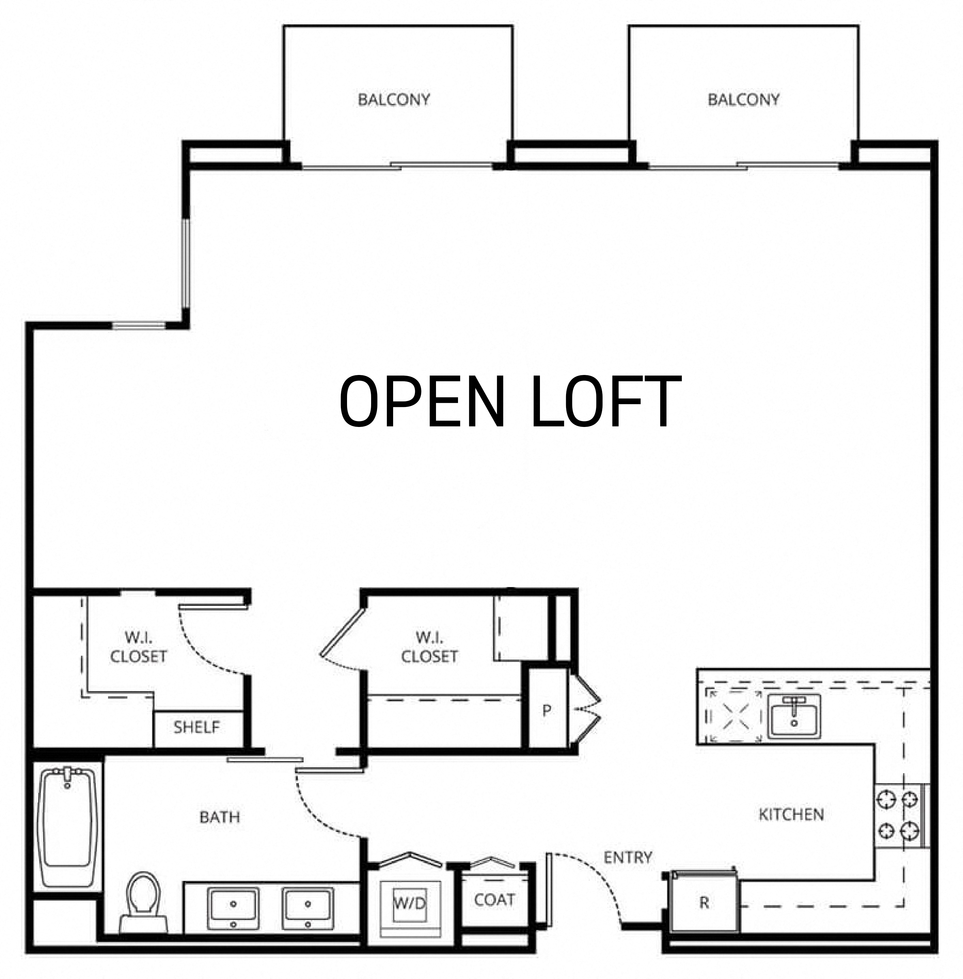 Floor plan for studio, 1 bath, 1131 sqft